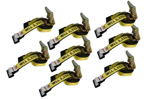 8 Pack Professional Grade BIG YELLOW 2" x 30' Ratchet Strap with Flat Hooks - 3333lb WLL