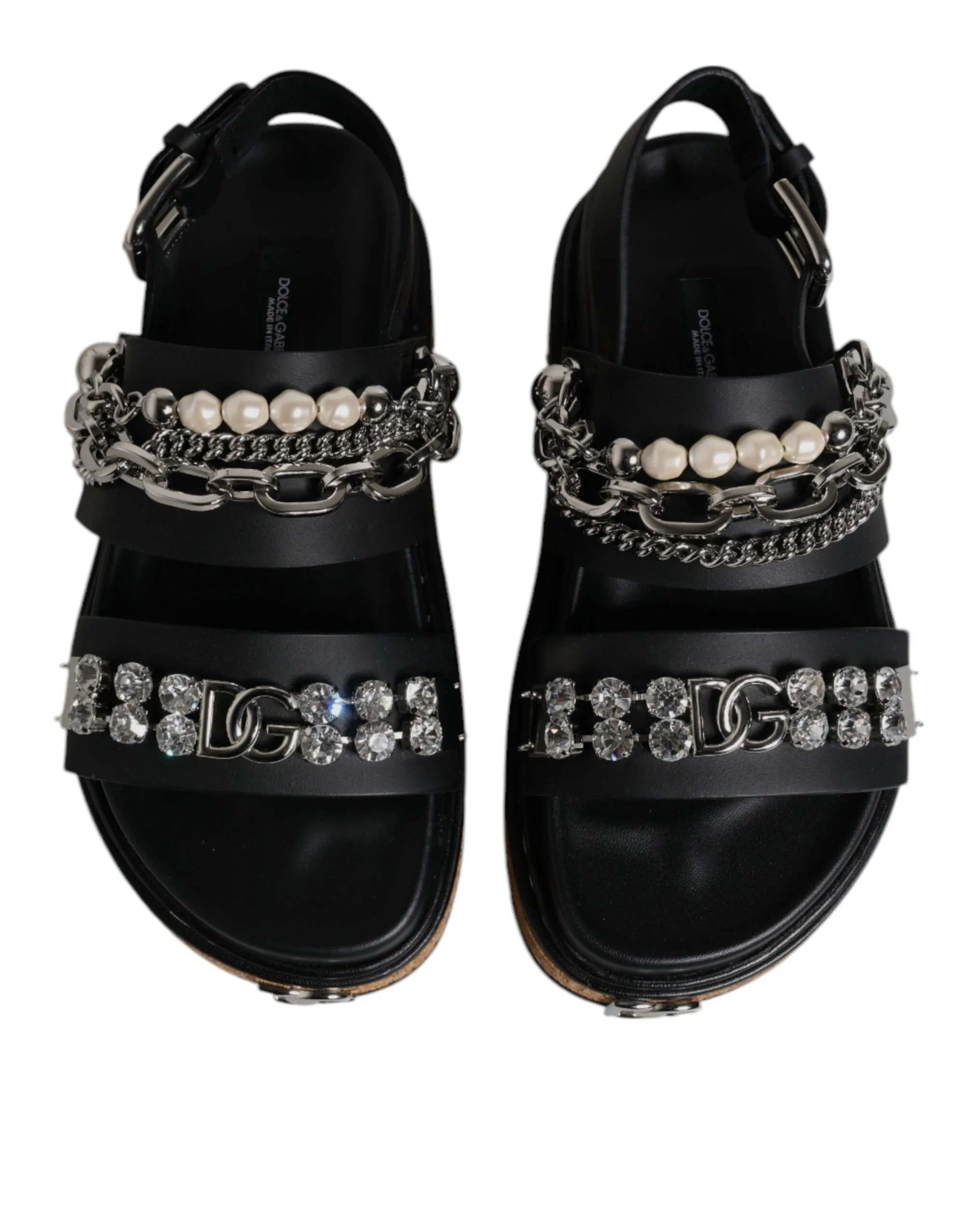 Black Crystal Embellish Strap Sandals Shoes