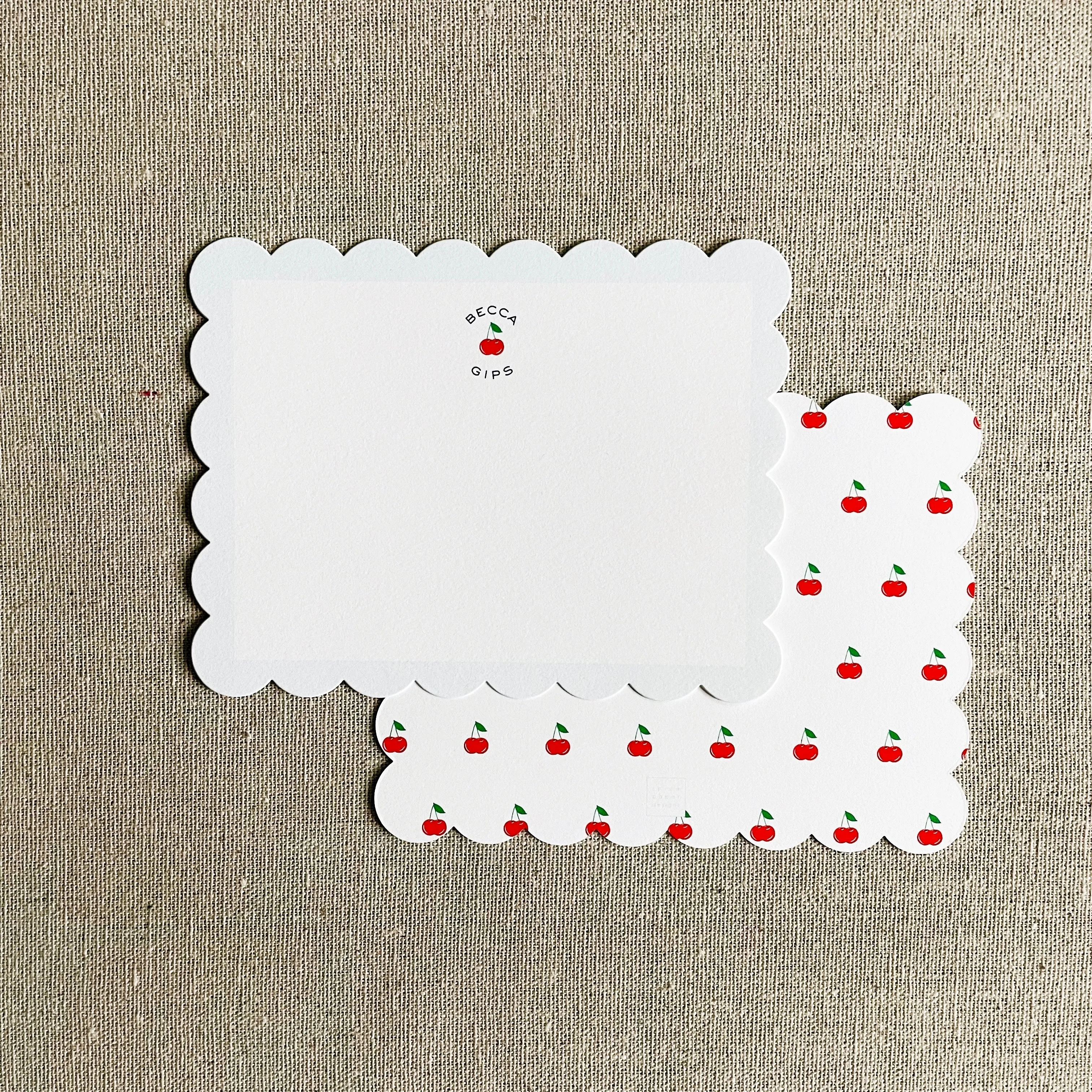 Cherry Notecard with Scallop Edge