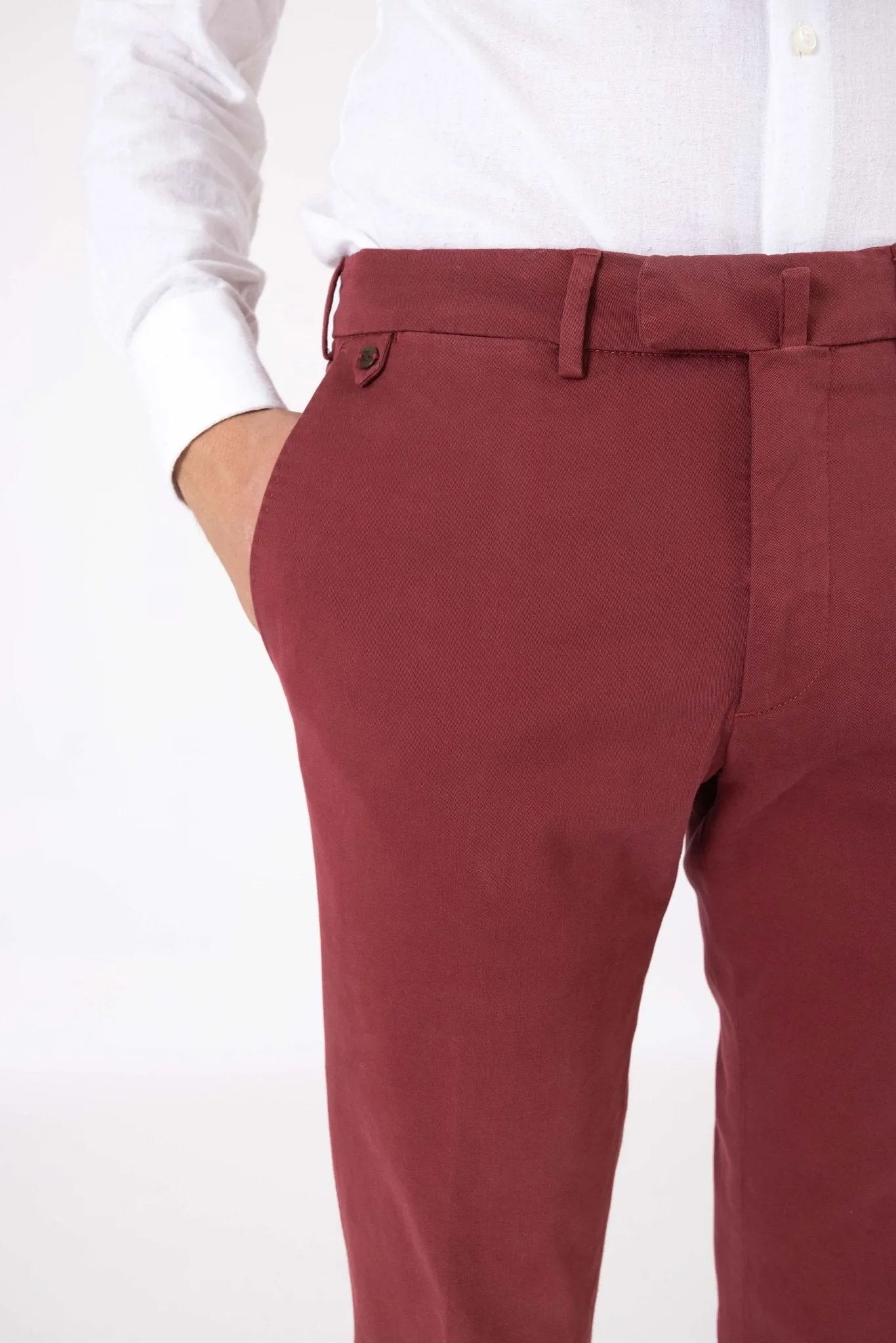 CHINO GABARDINE DE COTON STRETCH ROUGE EPICE - BZV3