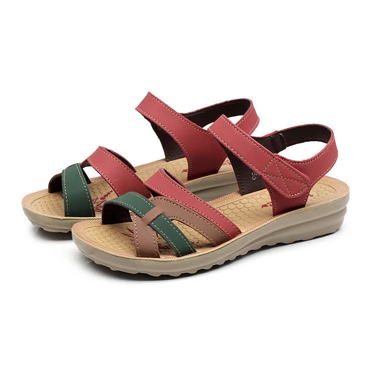 ComfyStride Leather Wedge Sandals