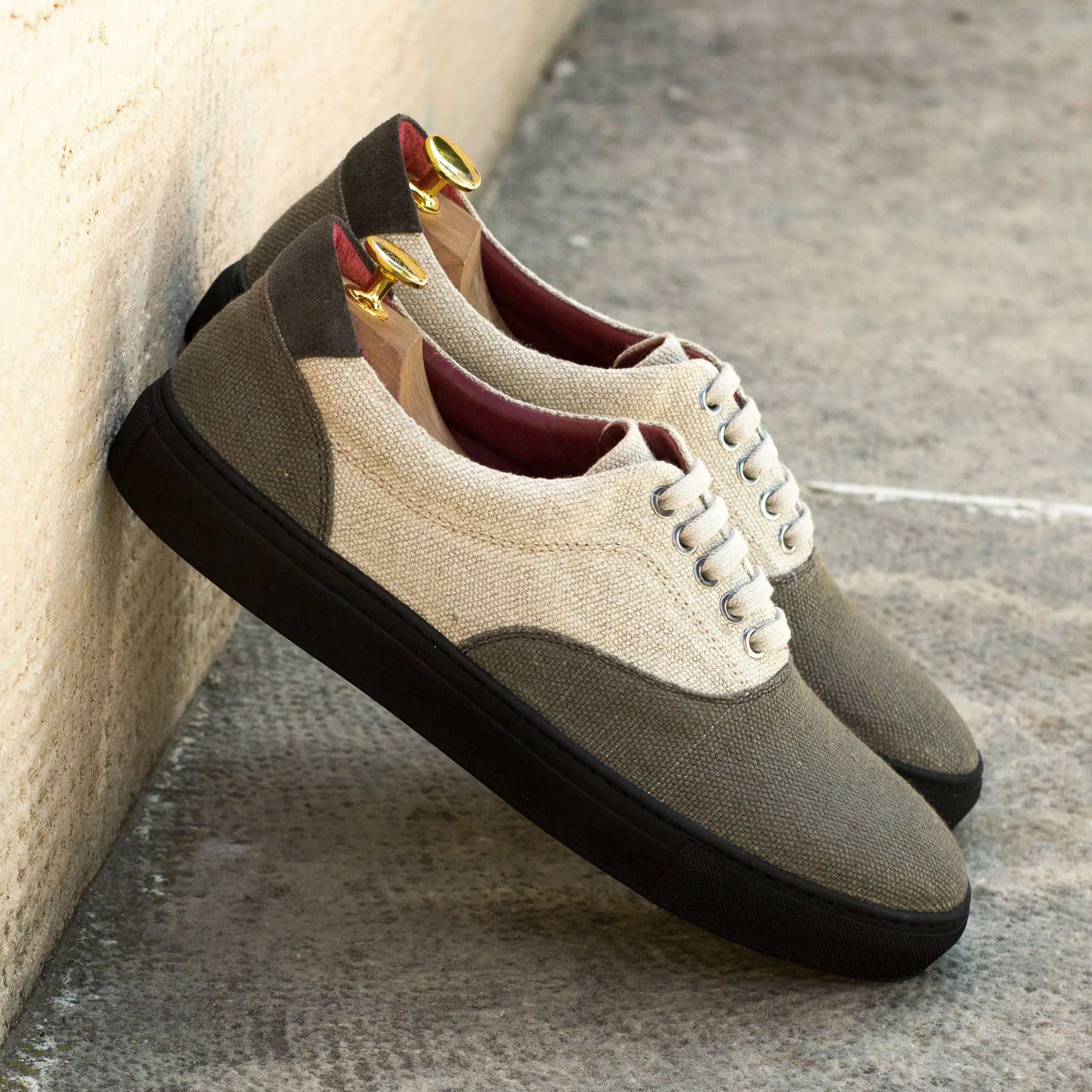 DapperFam Riccardo in Grey / Ice / Grey Men's Linen & Lux Suede Top Sider