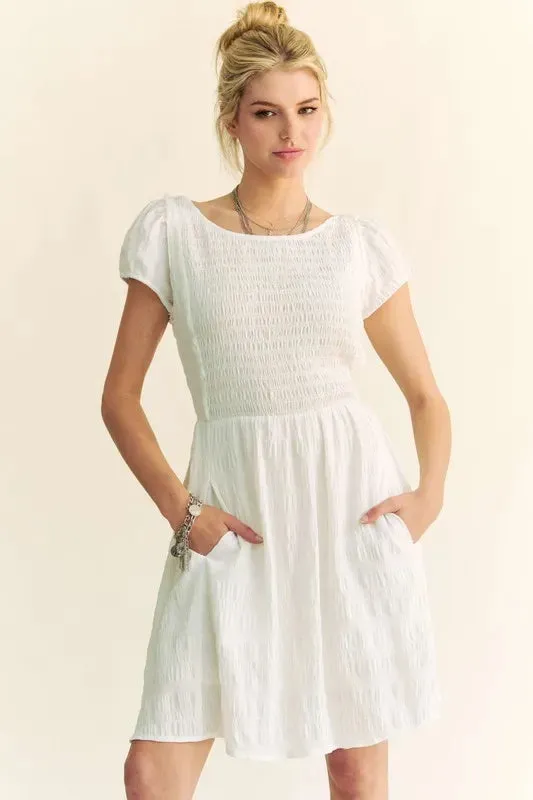 Davi & Dani Crossed Back Short Sleeve Dress with Pockets