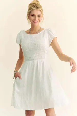 Davi & Dani Crossed Back Short Sleeve Dress with Pockets