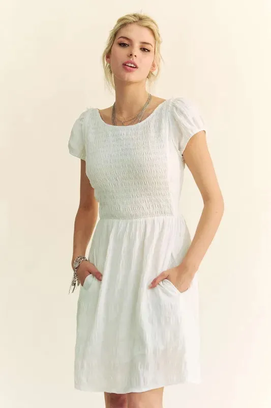 Davi & Dani Crossed Back Short Sleeve Dress with Pockets