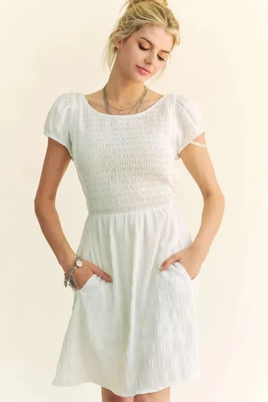 Davi & Dani Crossed Back Short Sleeve Dress with Pockets
