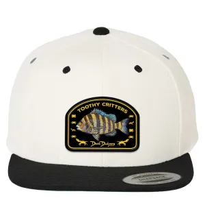 DFB8030 Sheepshead Flat Bill 6 Panel Snap Back Natural Black Hat