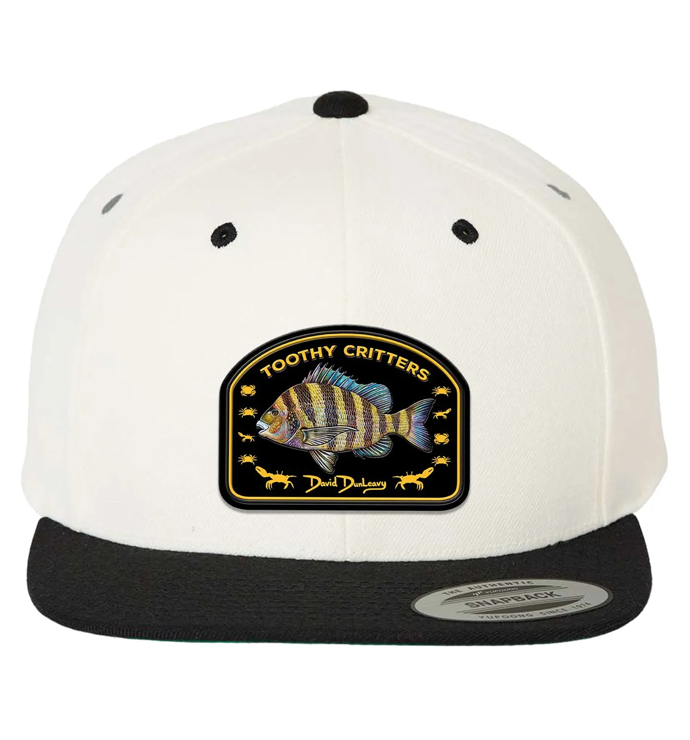 DFB8030 Sheepshead Flat Bill 6 Panel Snap Back Natural Black Hat