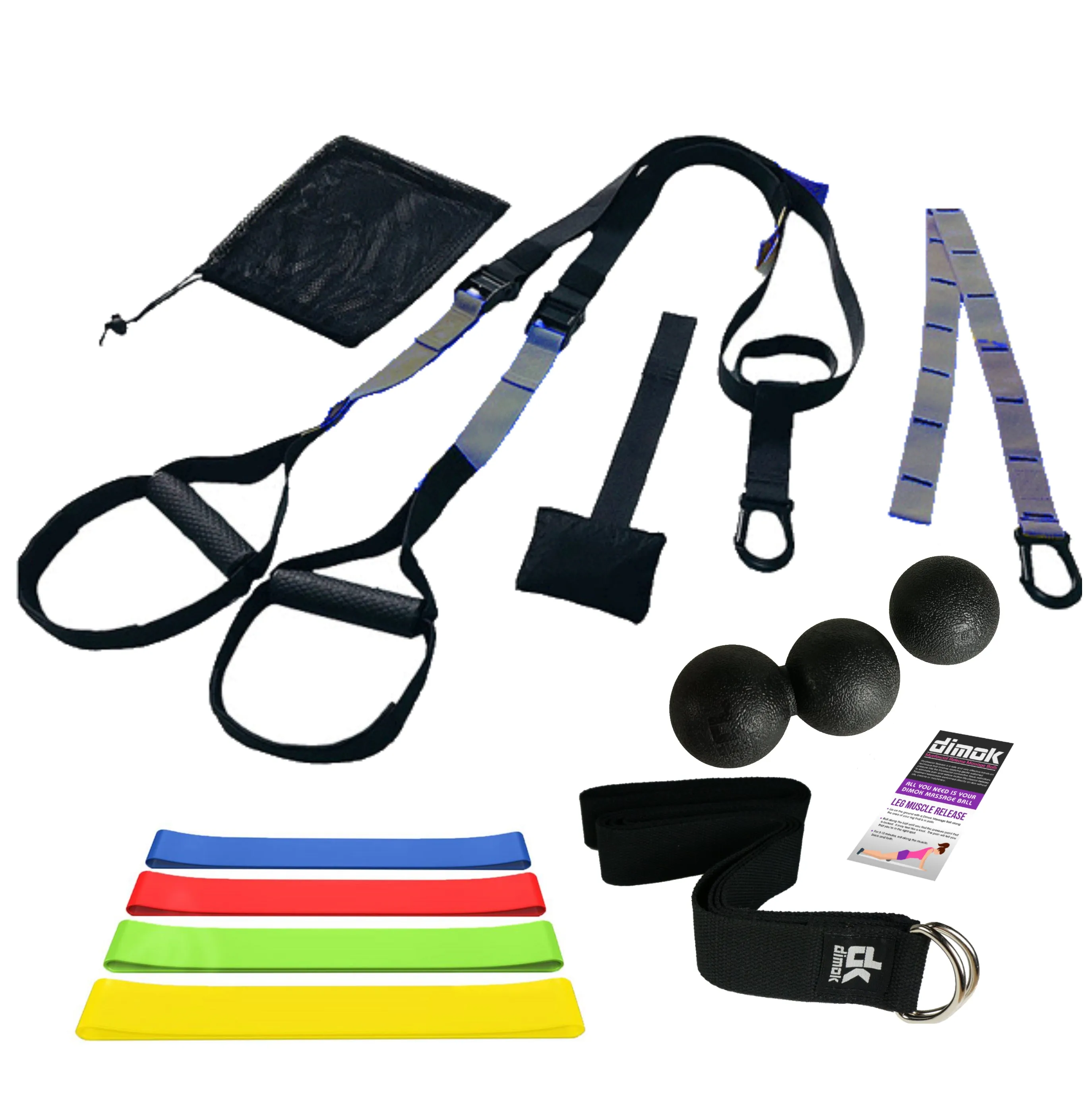 dimok Resistance Trainer Yoga Strap Massage Balls Exercise Bands - Yoga Set Combo Workout Bundle