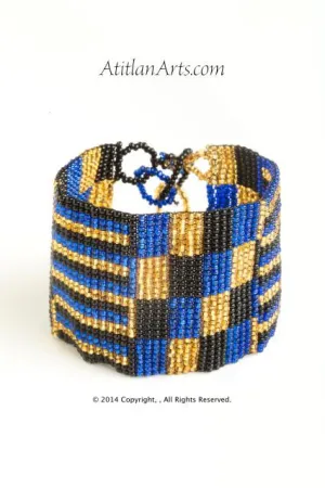 Flat Bracelet Gold, Black & Blue wide