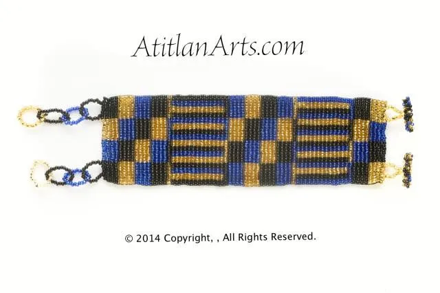 Flat Bracelet Gold, Black & Blue wide