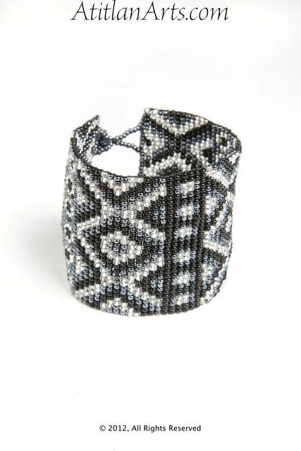 Flat Bracelet Mayan Diamonds in Black, Gray & Silver wide