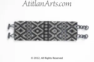 Flat Bracelet Mayan Diamonds in Black, Gray & Silver wide