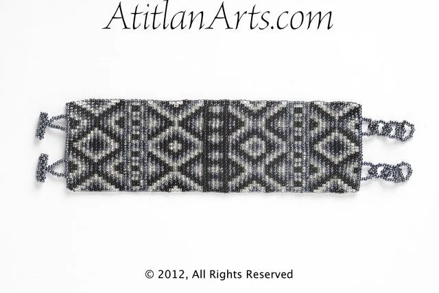 Flat Bracelet Mayan Diamonds in Black, Gray & Silver wide