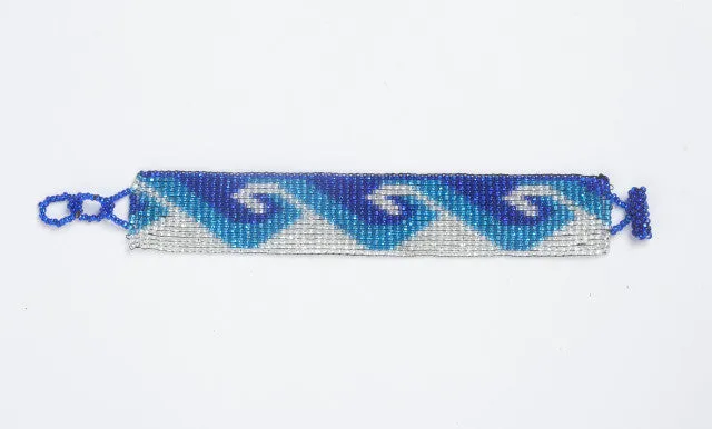 Flat Bracelet Ocean Waves Blues & White narrow