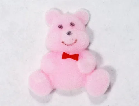 Flocked Miniature Teddy Bears Flat Pink 1.25'' 12pcs