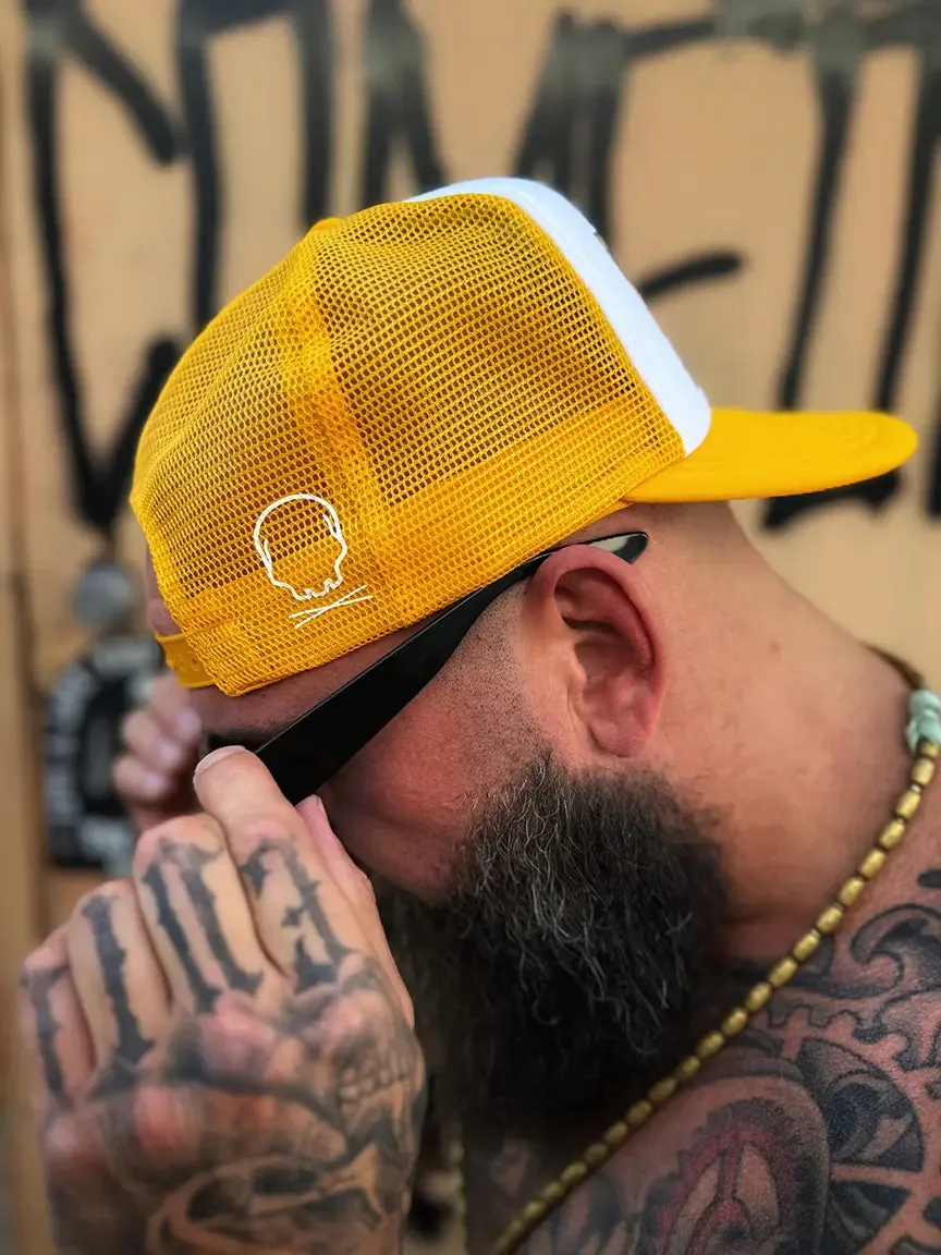 FOAMIE TRUCKER BAD BEETLEJUICE WHITE & YELLOW HAT