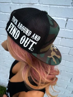 FUCK AROUND SIDE STYLE GREEN CAMO HAT
