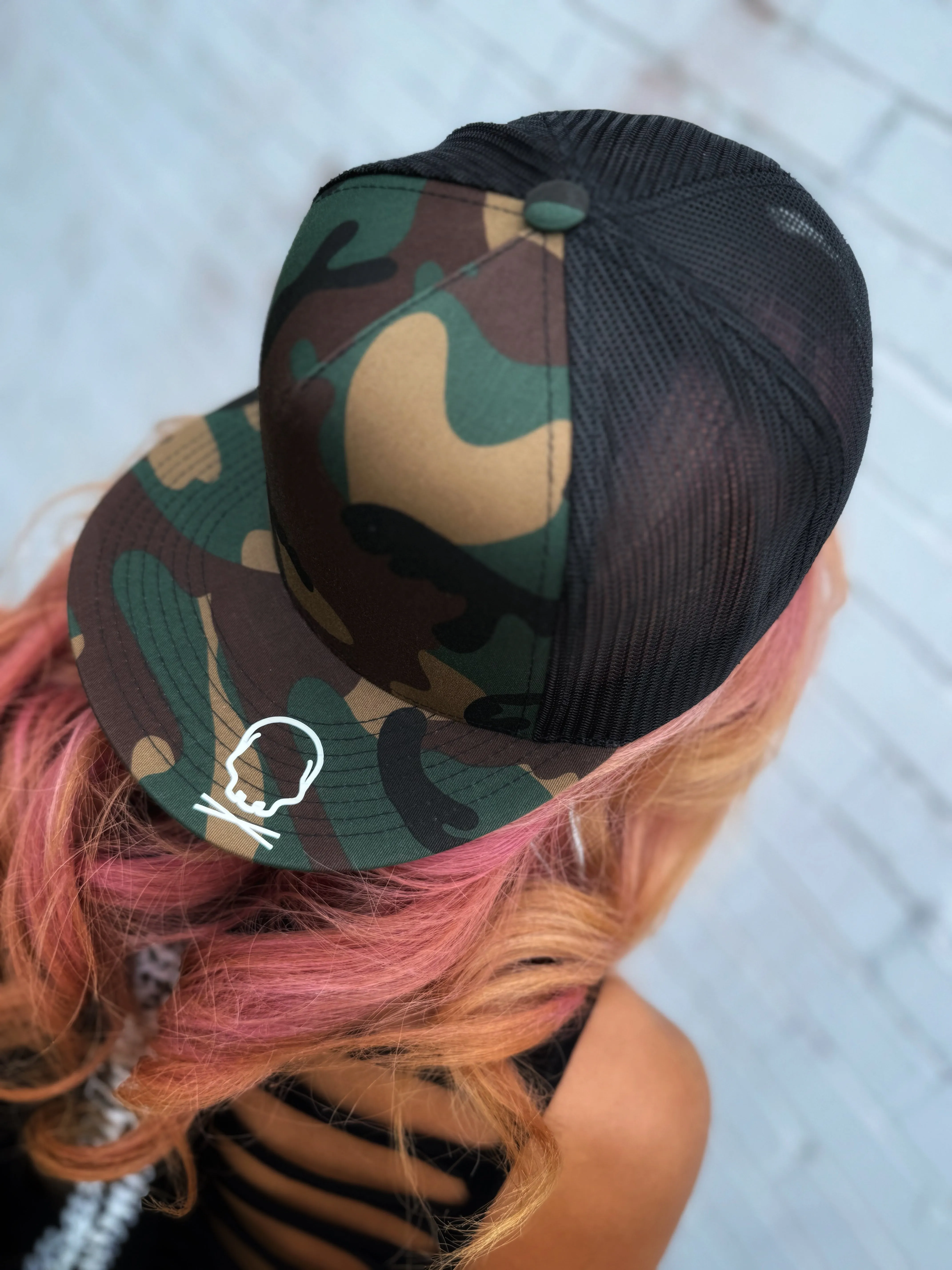FUCK 'EM SIDE STYLE GREEN CAMO HAT
