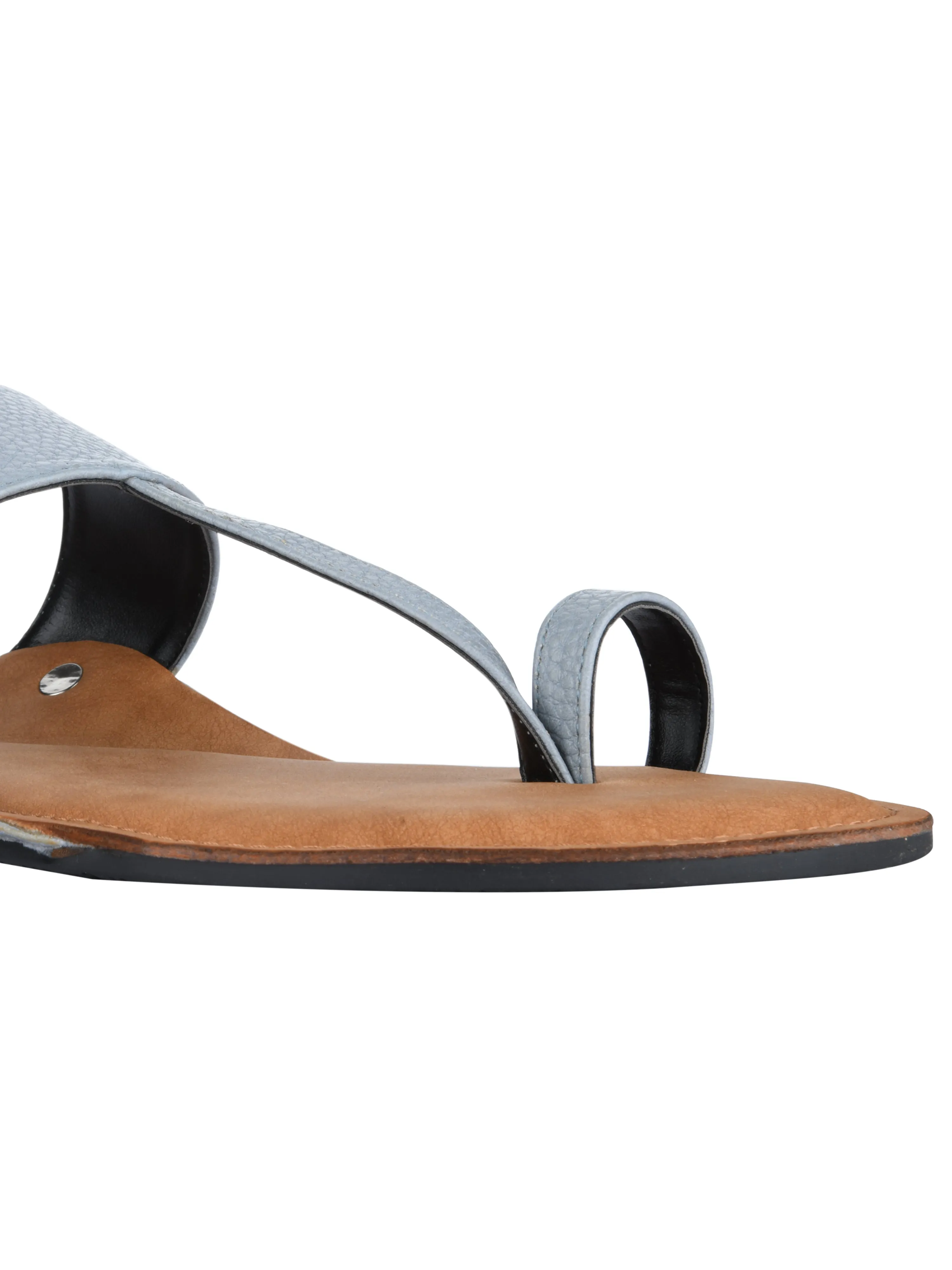 Grey Kolhapuri Flat Sandals For Women