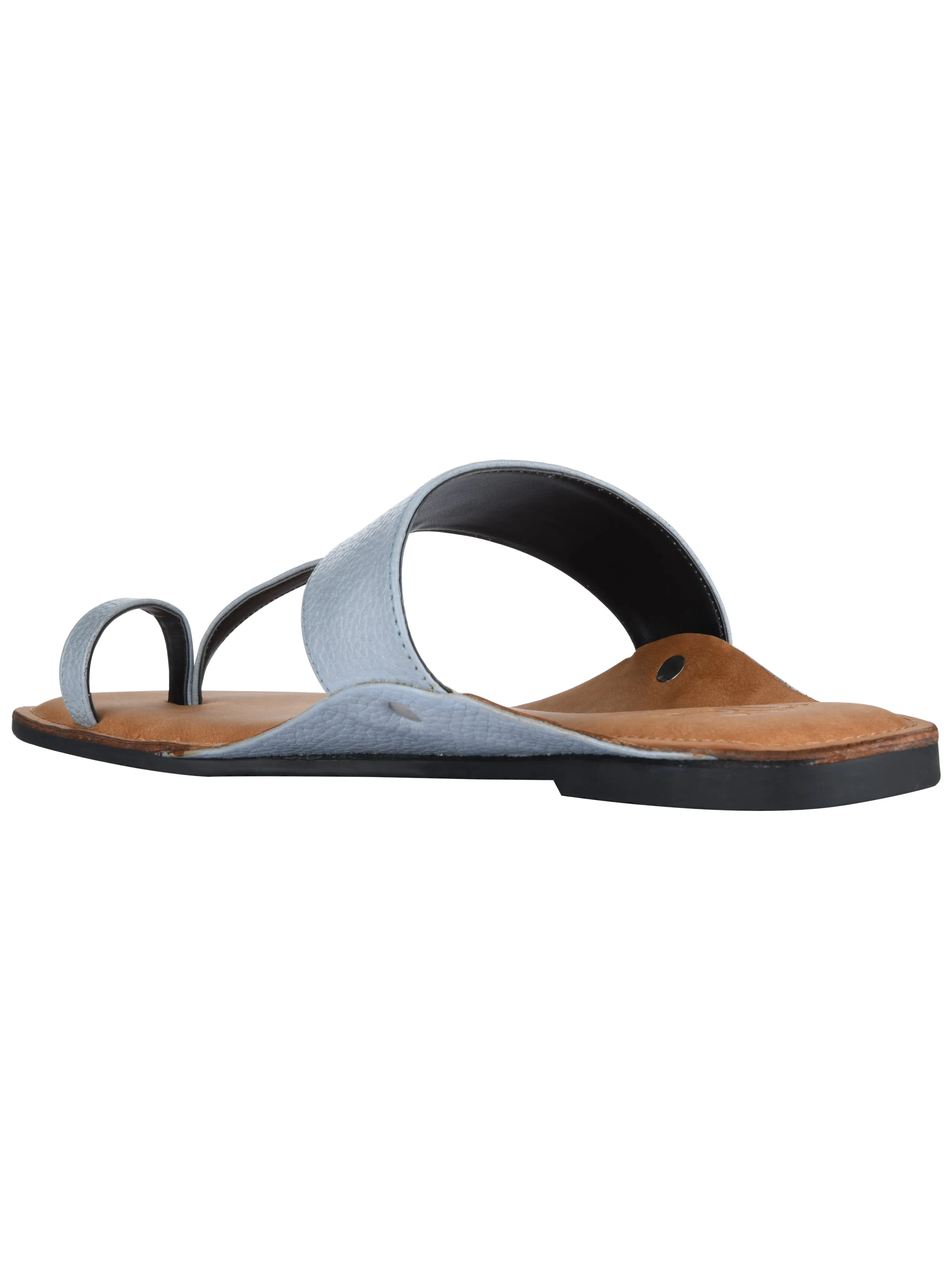 Grey Kolhapuri Flat Sandals For Women