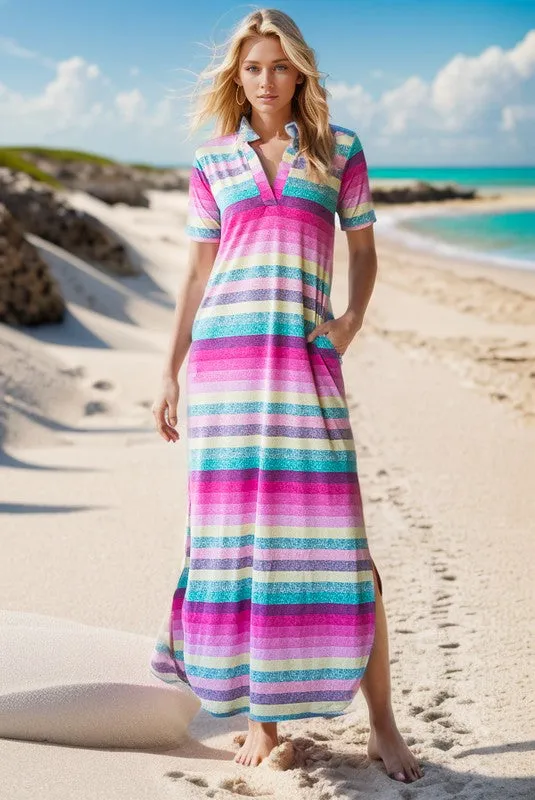 Heimish Full Size Striped Short Sleeve Maxi Tee Dress Plus Size