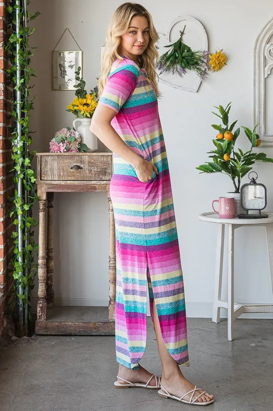 Heimish Full Size Striped Short Sleeve Maxi Tee Dress Plus Size