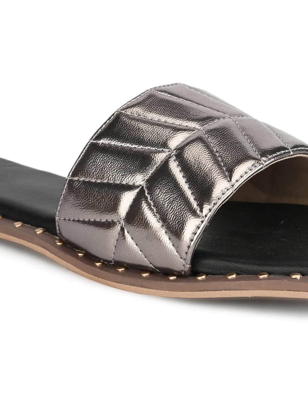 Hydes N Hues Gun Metal Flat Sandal For Women