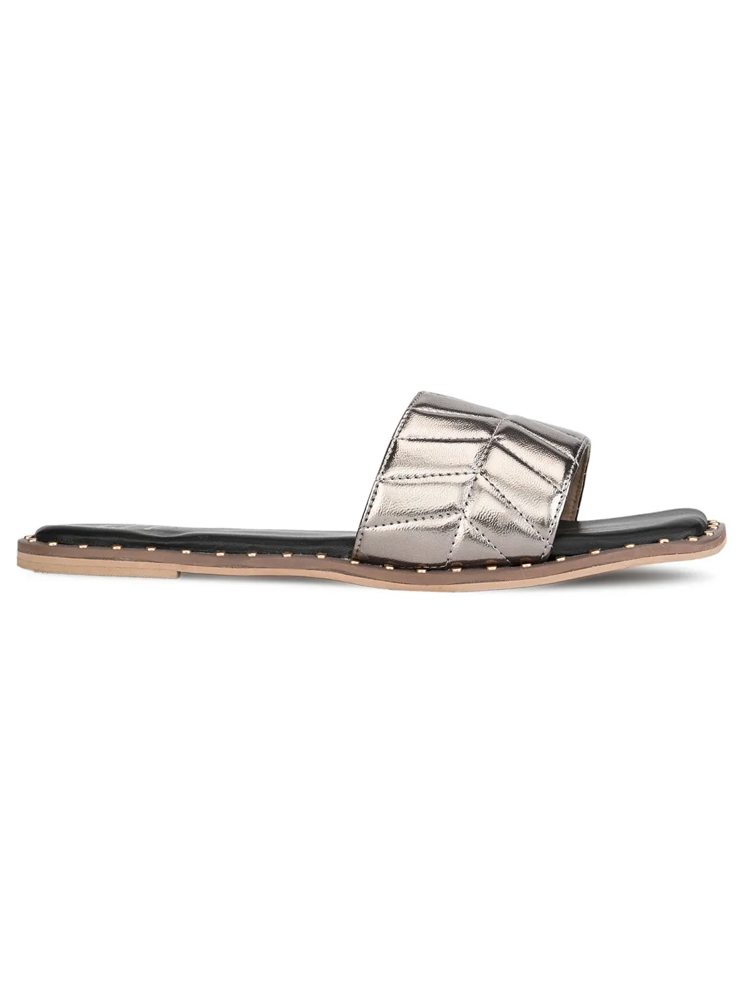 Hydes N Hues Gun Metal Flat Sandal For Women