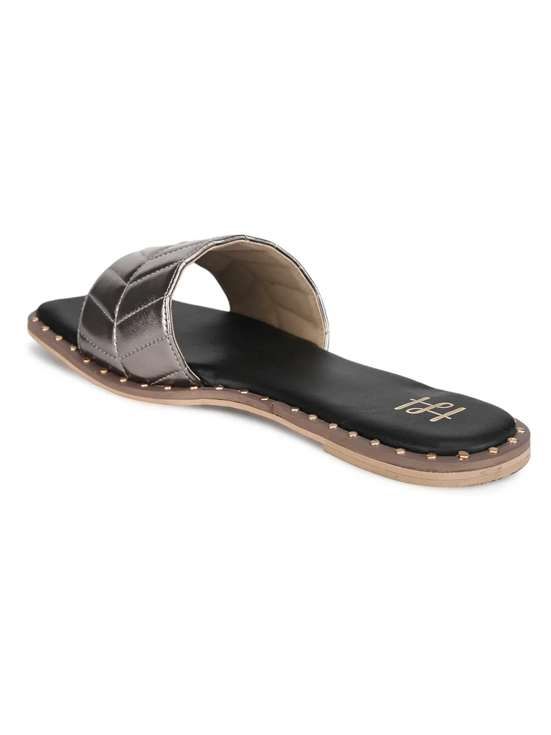 Hydes N Hues Gun Metal Flat Sandal For Women