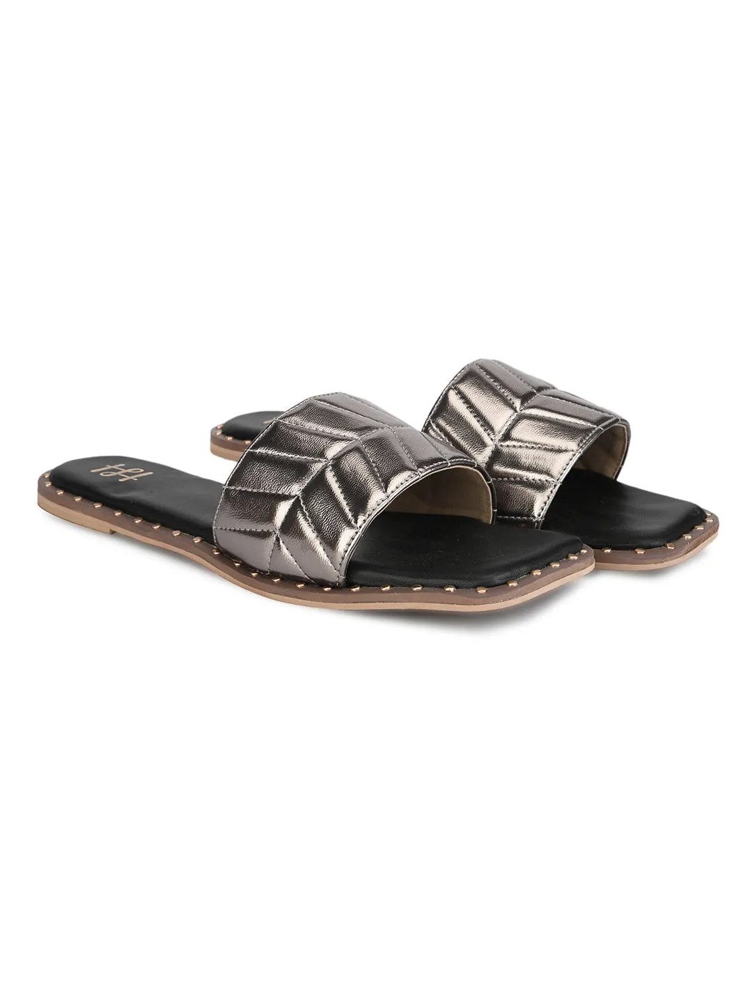 Hydes N Hues Gun Metal Flat Sandal For Women
