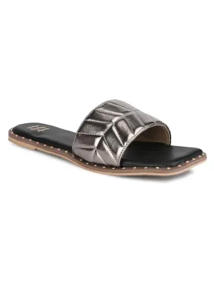 Hydes N Hues Gun Metal Flat Sandal For Women