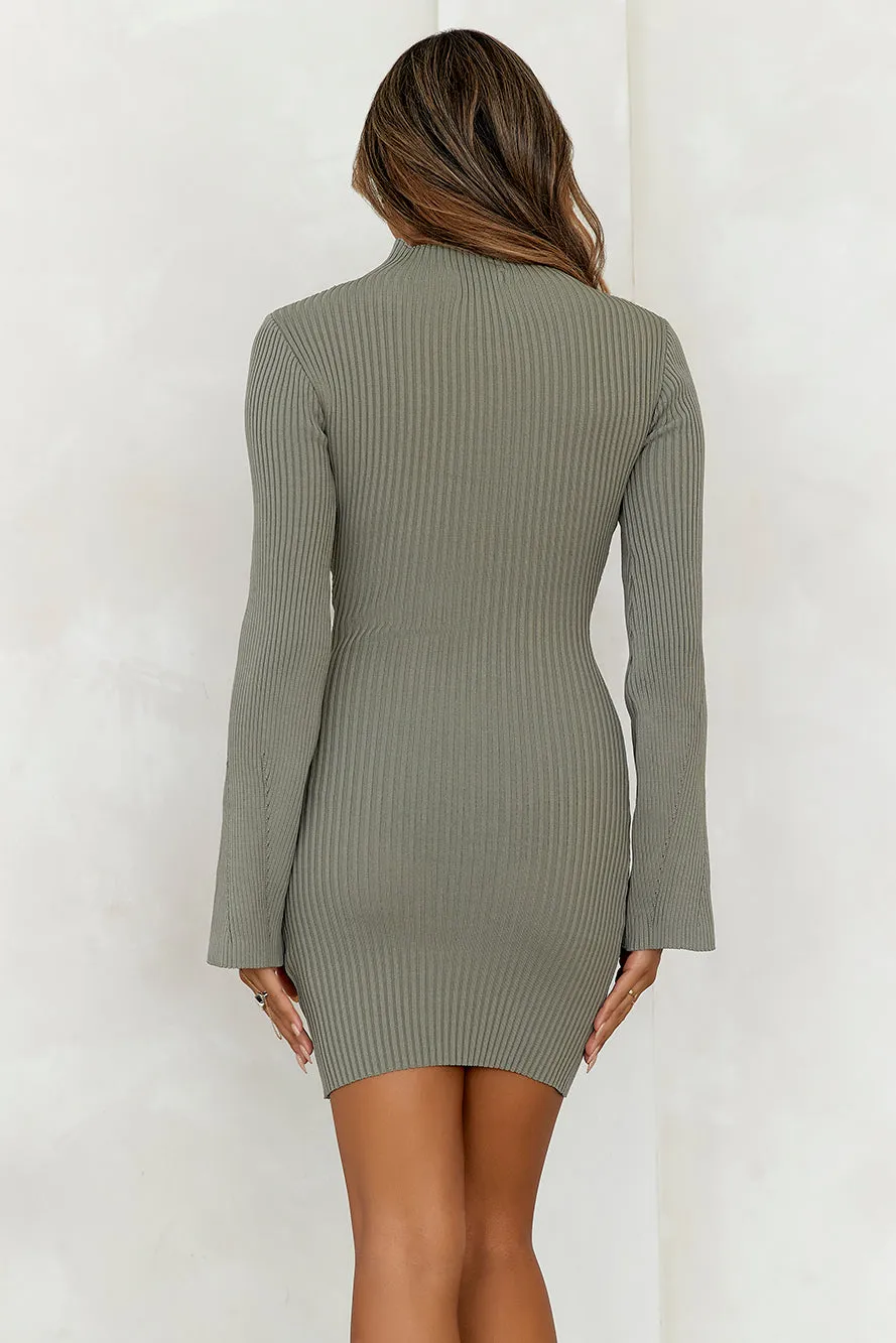 Isla Ribbed Long Sleeve Mini Dress Sage