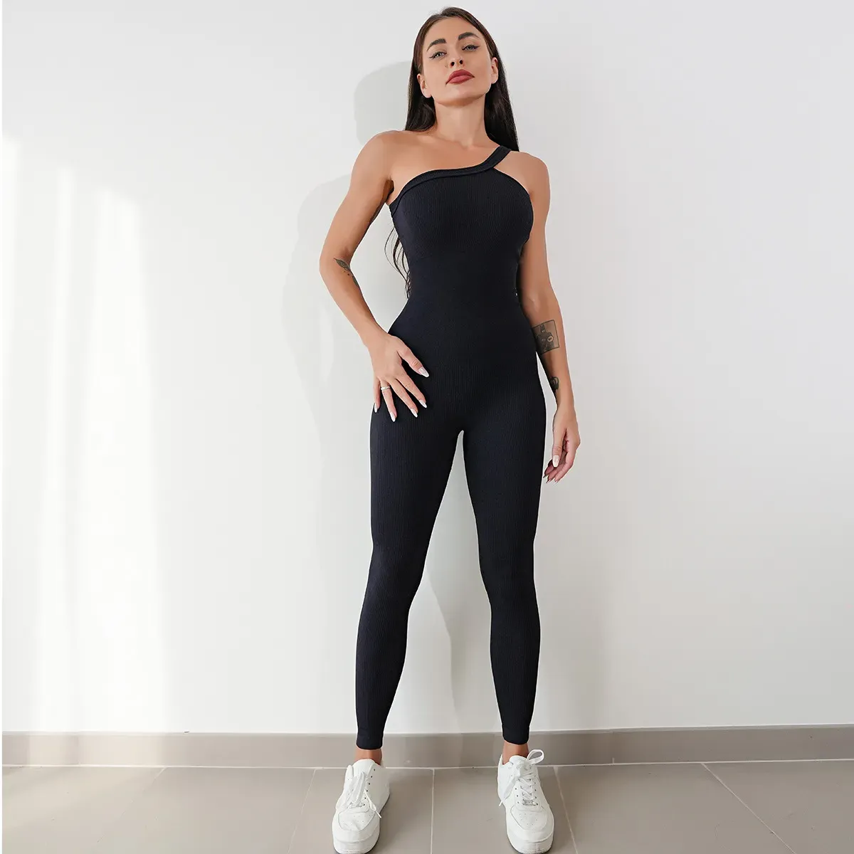 Jena Ribbed Seamless One-Shoulder Jumpsuit