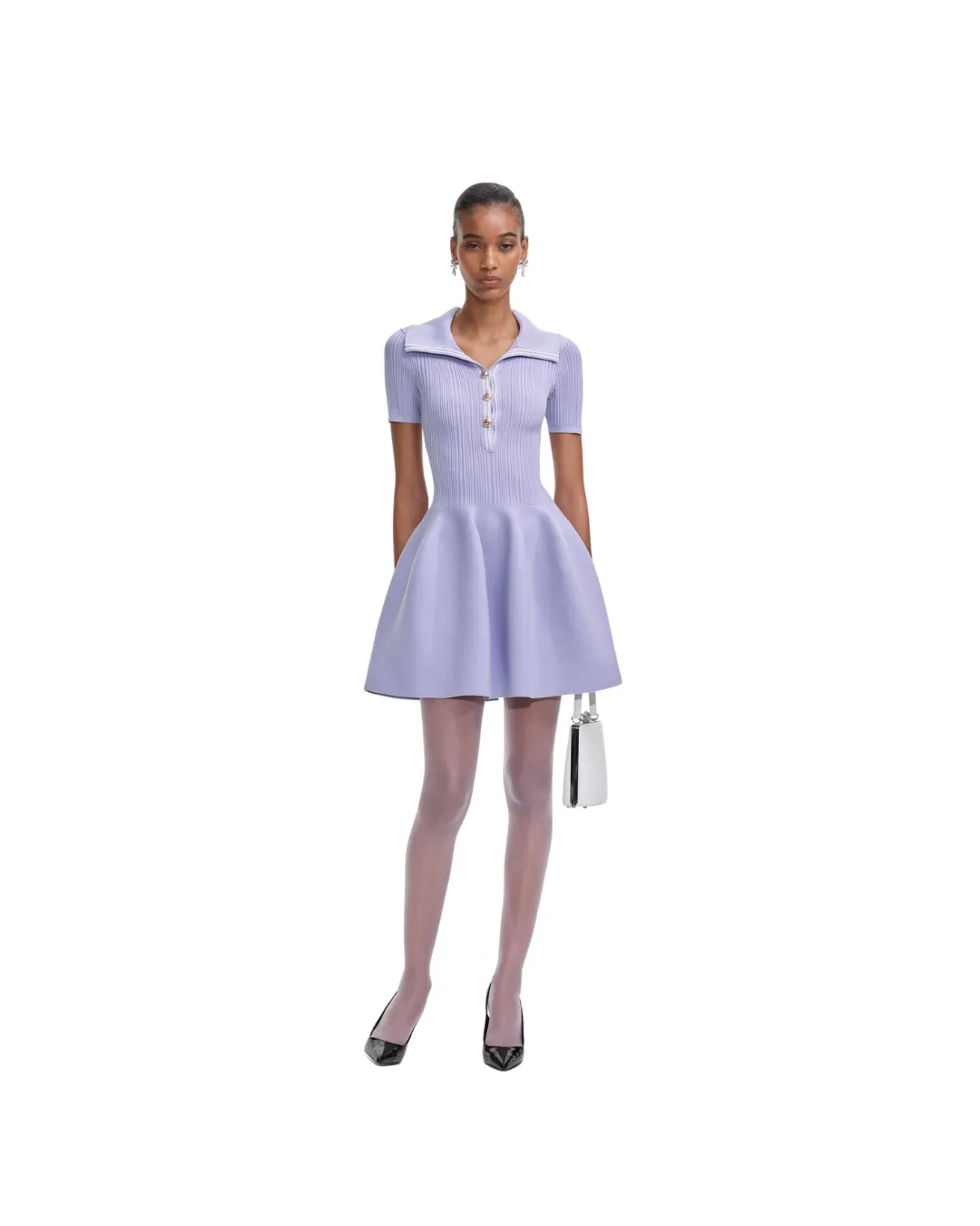 Lilac Ribbed Knit Mini Dress