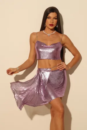 Metallic Purple Chainmail Top Skirt Set