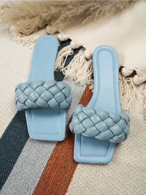 Nancy Blue Matte Weave Detail Flat Sole Sandals