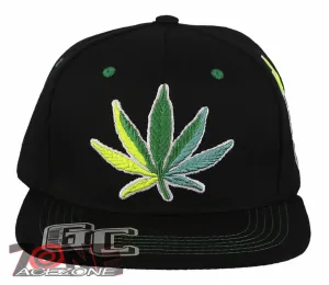 NEW 420 MARIJUANA WEED CANNABIS FLAT BILL COTTON SNAPBACK BASEBALL CAP HAT BLACK