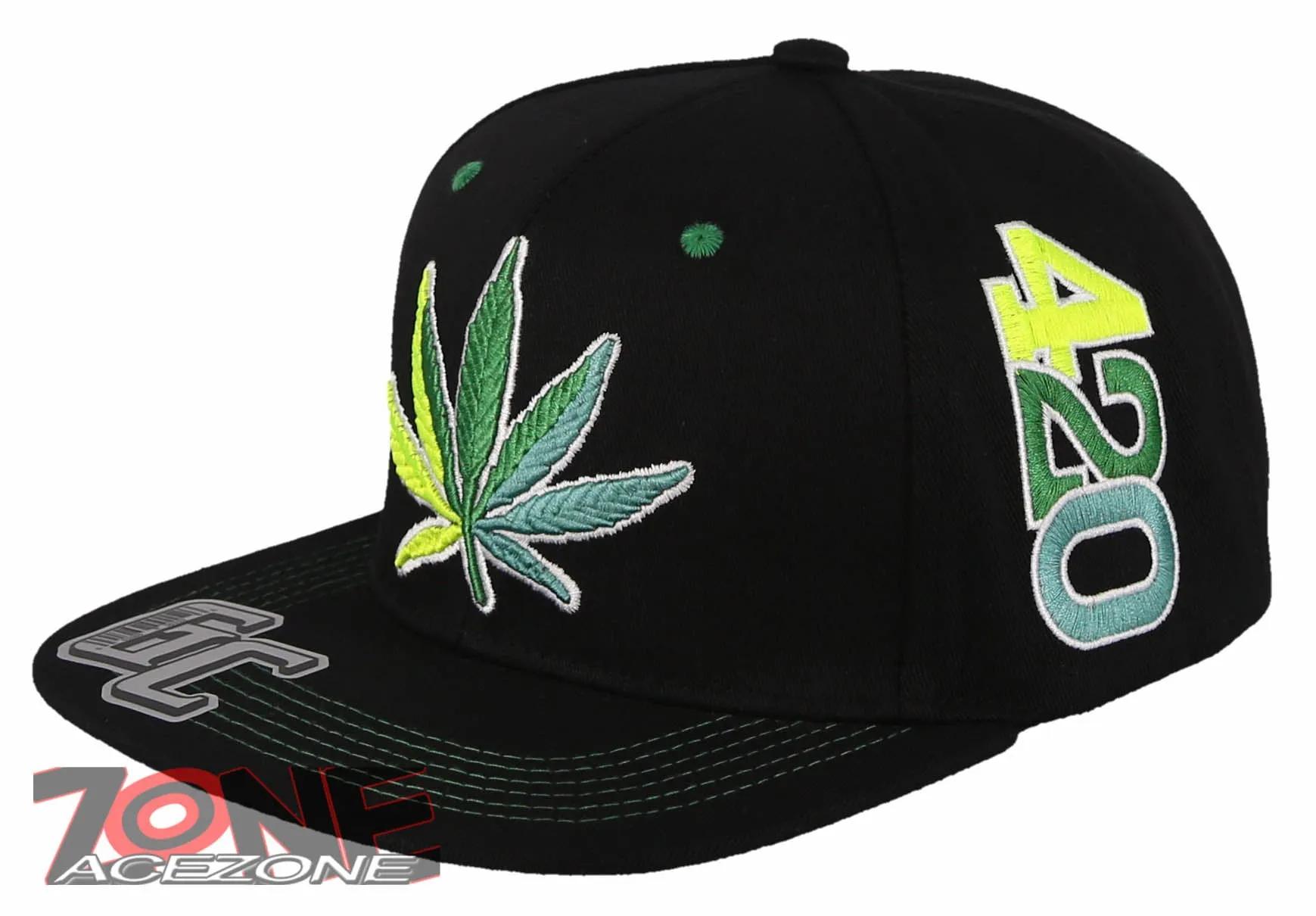 NEW 420 MARIJUANA WEED CANNABIS FLAT BILL COTTON SNAPBACK BASEBALL CAP HAT BLACK