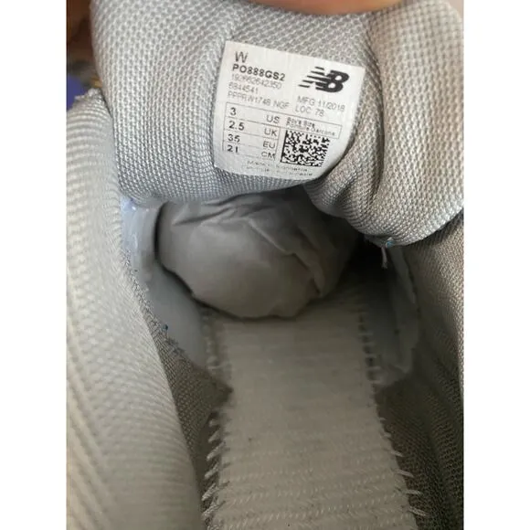 New Balance 888 Grey/White Hook &amp; Loop Kids Sneakers - SZ 3 Y Wide
