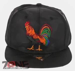 NEW! BIG COCK ROOSTER FIGHT FLAT BILL SNAPBACK BASEBALL CAP HAT CAMOUFLAGE BLACK