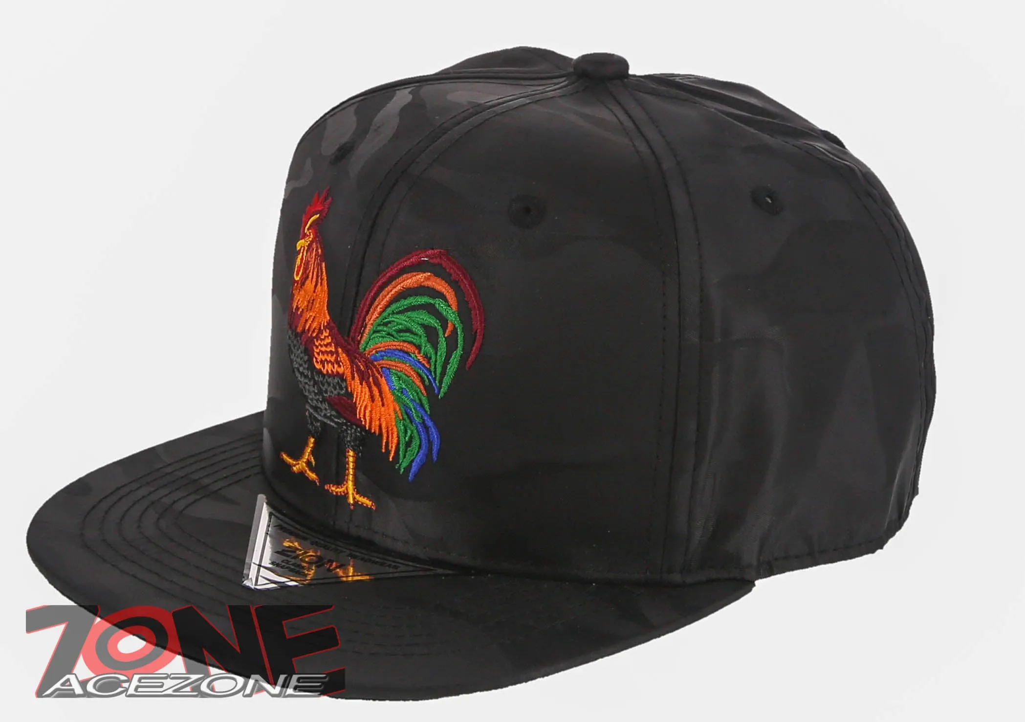 NEW! BIG COCK ROOSTER FIGHT FLAT BILL SNAPBACK BASEBALL CAP HAT CAMOUFLAGE BLACK