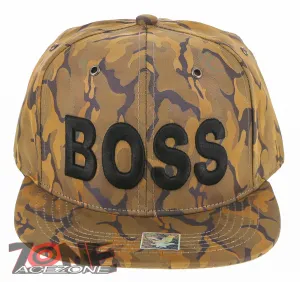 NEW! BOSS FLAT BILL SNAPBACK BASEBALL CAP HAT CAMOUFLAGE KHAKI