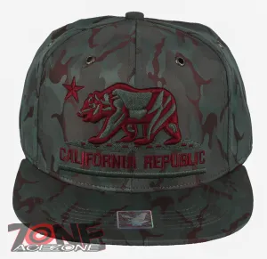 NEW! CALIFORNIA REPUBLIC BEAR STAR FLAT BILL BASEBALL CAP HAT CAMO TEAL BLUE