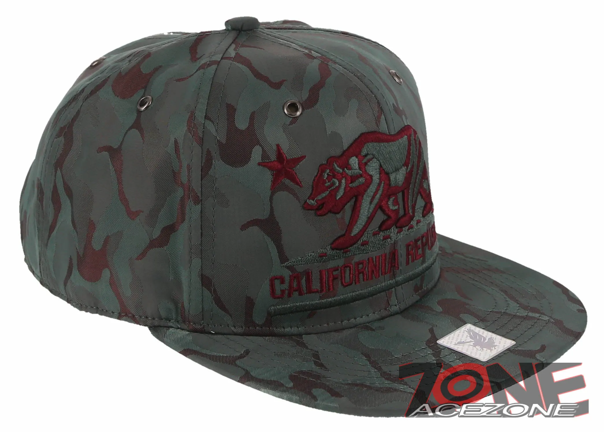 NEW! CALIFORNIA REPUBLIC BEAR STAR FLAT BILL BASEBALL CAP HAT CAMO TEAL BLUE