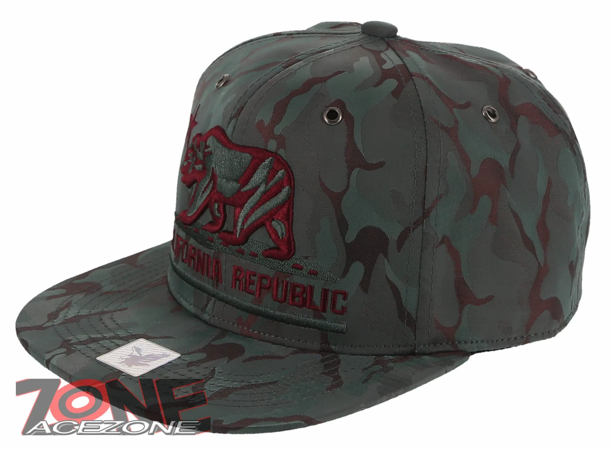 NEW! CALIFORNIA REPUBLIC BEAR STAR FLAT BILL BASEBALL CAP HAT CAMO TEAL BLUE