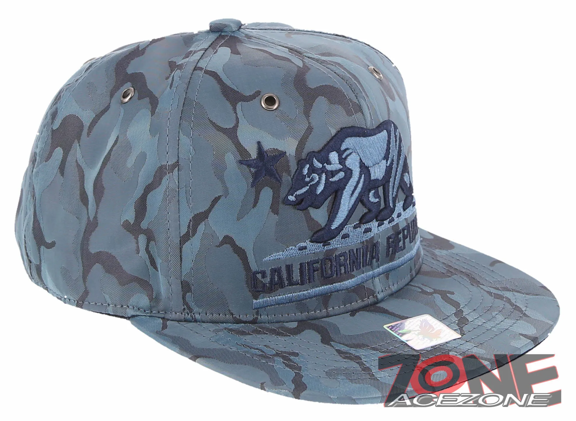 NEW! CALIFORNIA REPUBLIC BEAR STAR FLAT BILL BASEBALL CAP HAT CAMOUFLAGE COBALT