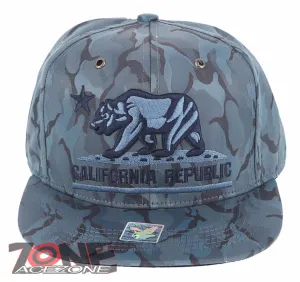NEW! CALIFORNIA REPUBLIC BEAR STAR FLAT BILL BASEBALL CAP HAT CAMOUFLAGE COBALT