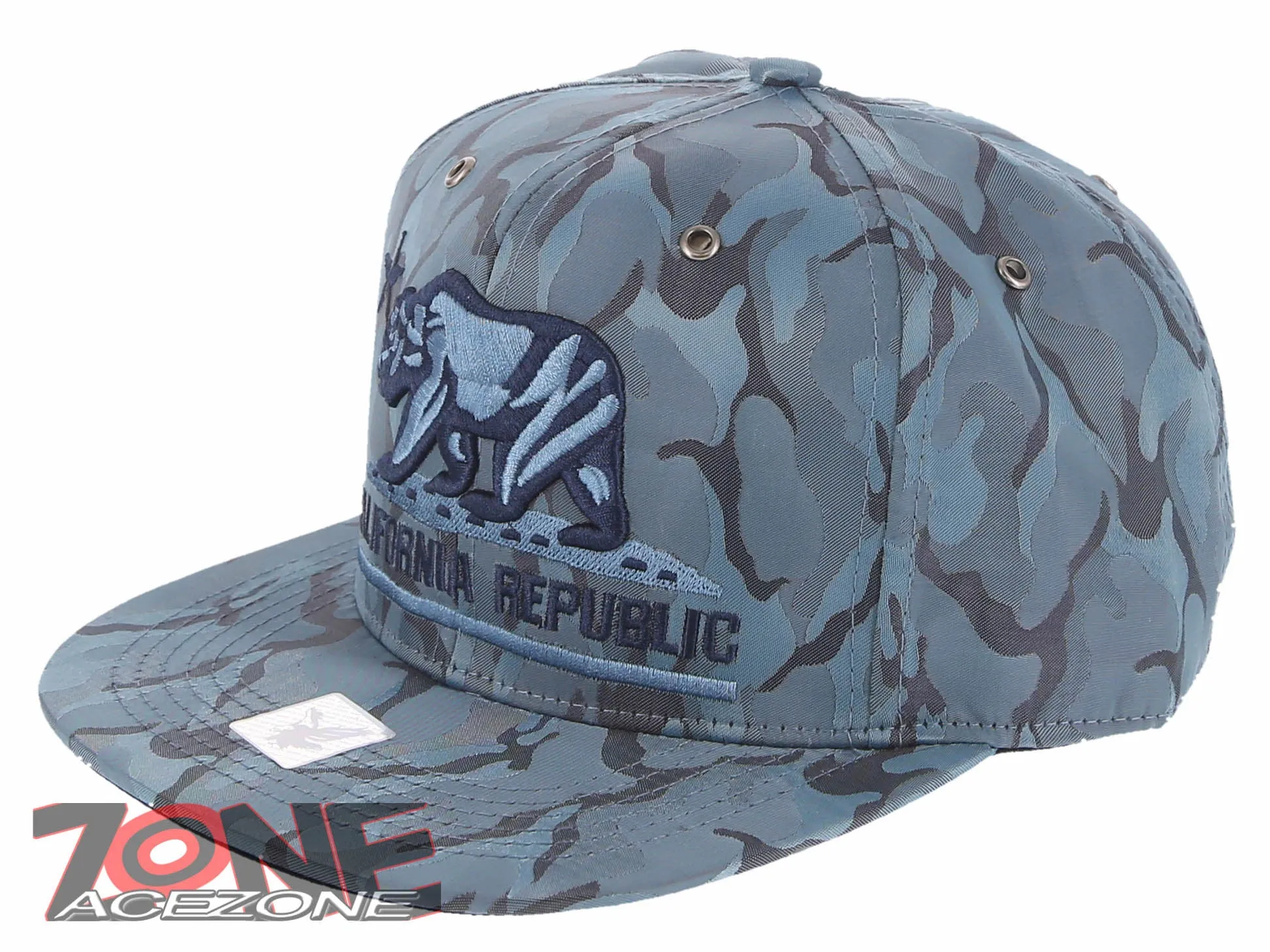 NEW! CALIFORNIA REPUBLIC BEAR STAR FLAT BILL BASEBALL CAP HAT CAMOUFLAGE COBALT