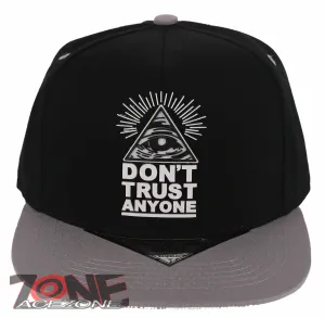 NEW! DON’T TRUST ANYONE ILLUMINATI EYE FLAT BILL BASEBALL CAP HAT GRAY BLACK